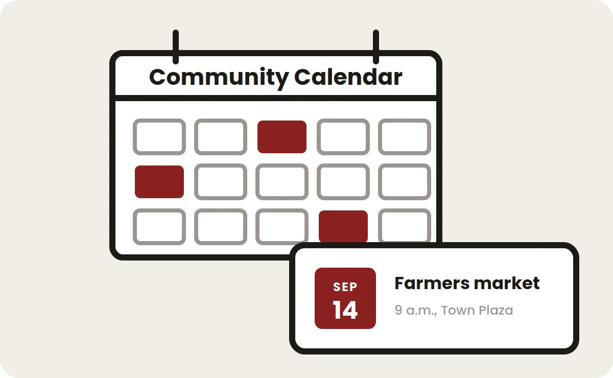 Calendar: a day of community events in a published calendar listing